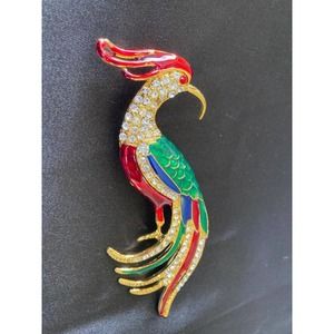 Vintage Bird of Paradise Large Brooch Pin Statement Brightly Colored Enamel